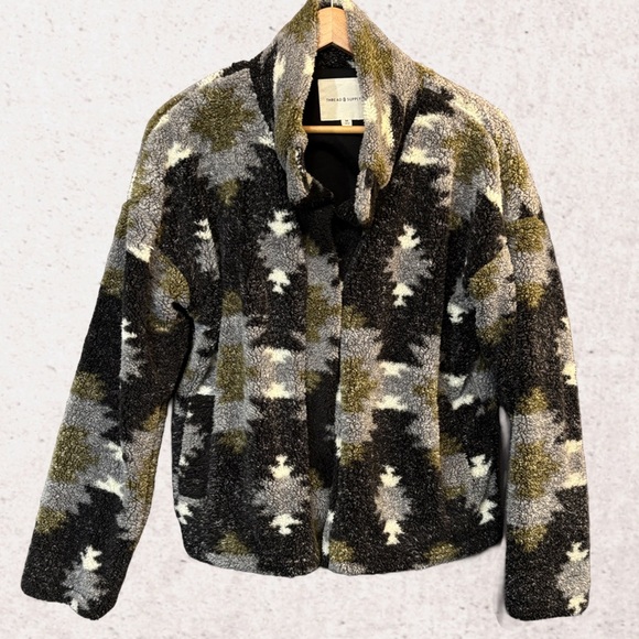 Thread & Supply Gray and Green Teddy Jacket - Picture 1 of 4